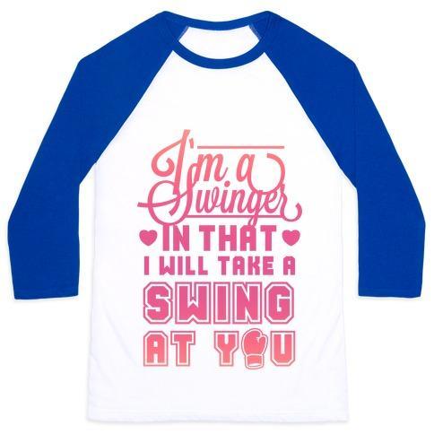 Virgin Teez  Baseball Tee Unisex Classic Baseball Tee / x-small / White/Blue I'M A SWINGER (BOXING) UNISEX CLASSIC BASEBALL TEE