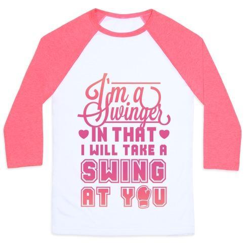 Virgin Teez  Baseball Tee Unisex Classic Baseball Tee / x-small / White/Neon Pink I'M A SWINGER (BOXING) UNISEX CLASSIC BASEBALL TEE
