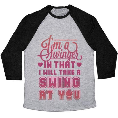 Virgin Teez  Baseball Tee Unisex Tri-Blend Baseball Tee / small / Athletic Gray / Black I'M A SWINGER (BOXING) UNISEX TRI-BLEND BASEBALL TEE