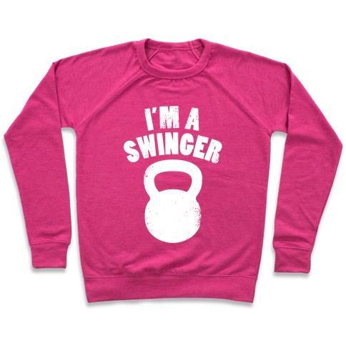 Virgin Teez  Pullover Crewneck Sweatshirt / x-small / Deep Pink I'M A SWINGER CREWNECK SWEATSHIRT