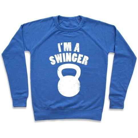 Virgin Teez  Pullover Crewneck Sweatshirt / x-small / Heathered Blue I'M A SWINGER CREWNECK SWEATSHIRT
