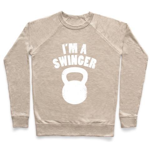 Virgin Teez  Pullover Crewneck Sweatshirt / x-small / Heathered Oatmeal I'M A SWINGER CREWNECK SWEATSHIRT