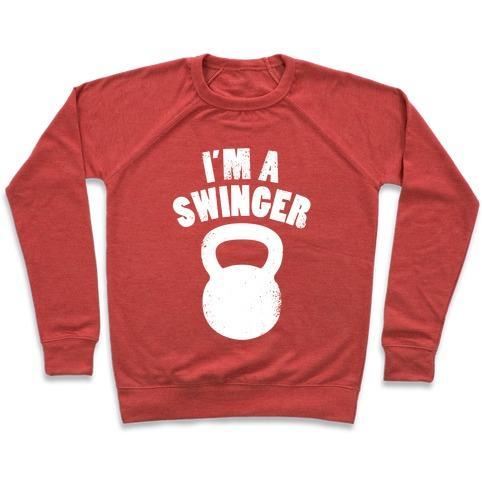 Virgin Teez  Pullover Crewneck Sweatshirt / x-small / Heathered Red I'M A SWINGER CREWNECK SWEATSHIRT