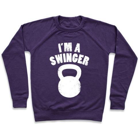 Virgin Teez  Pullover Crewneck Sweatshirt / x-small / Purple I'M A SWINGER CREWNECK SWEATSHIRT