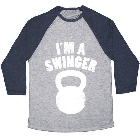 Virgin Teez  Baseball Tee Unisex Tri-Blend Baseball Tee / small / Athletic Gray / Navy I'M A SWINGER UNISEX TRI-BLEND BASEBALL TEE