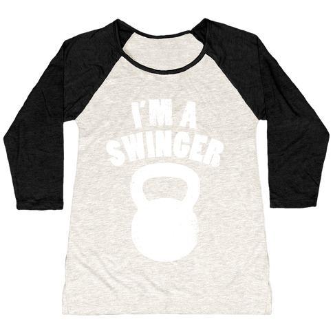 Virgin Teez  Baseball Tee Women's Tri-Blend Baseball Tee / small / Oatmeal / Black I'M A SWINGER WOMEN'S TRI-BLEND BASEBALL TEE