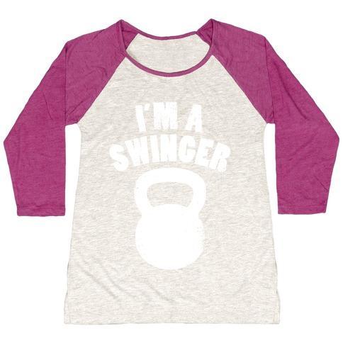Virgin Teez  Baseball Tee Women's Tri-Blend Baseball Tee / small / Oatmeal / Berry I'M A SWINGER WOMEN'S TRI-BLEND BASEBALL TEE
