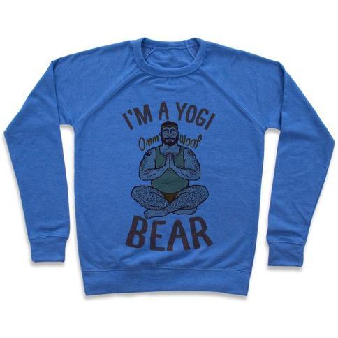 Virgin Teez  Pullover Crewneck Sweatshirt / x-small / Heathered Blue I'M A YOGI BEAR CREWNECK SWEATSHIRT
