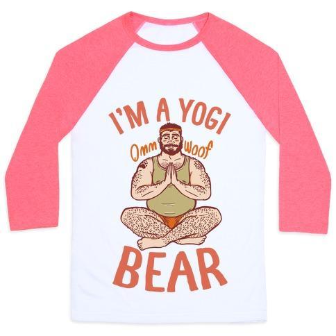 Virgin Teez  Baseball Tee Unisex Classic Baseball Tee / x-small / White/Neon Pink I'M A YOGI BEAR UNISEX CLASSIC BASEBALL TEE
