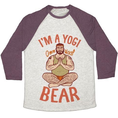 Virgin Teez  Baseball Tee Unisex Tri-Blend Baseball Tee / small / Oatmeal / Maroon I'M A YOGI BEAR UNISEX TRI-BLEND BASEBALL TEE