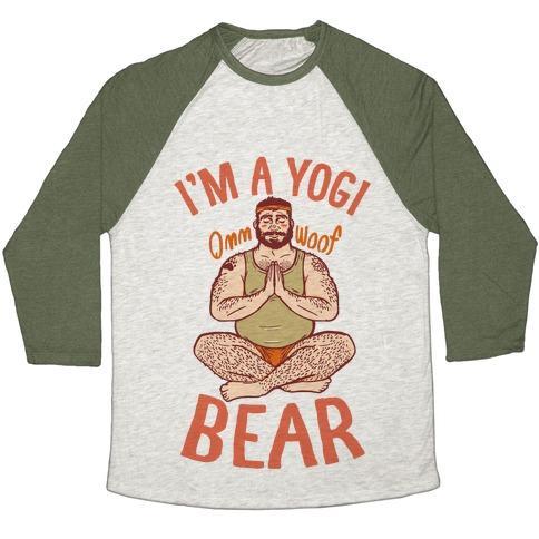 Virgin Teez  Baseball Tee Unisex Tri-Blend Baseball Tee / small / Oatmeal / Moss I'M A YOGI BEAR UNISEX TRI-BLEND BASEBALL TEE