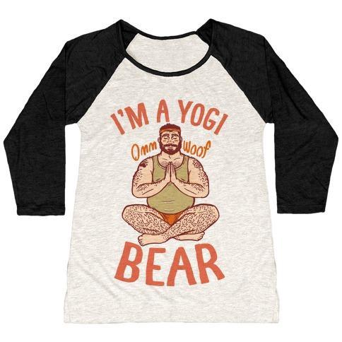 Virgin Teez  Baseball Tee Women's Tri-Blend Baseball Tee / small / Oatmeal / Black I'M A YOGI BEAR WOMEN'S TRI-BLEND BASEBALL TEE