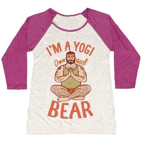 Virgin Teez  Baseball Tee Women's Tri-Blend Baseball Tee / small / Oatmeal / Berry I'M A YOGI BEAR WOMEN'S TRI-BLEND BASEBALL TEE