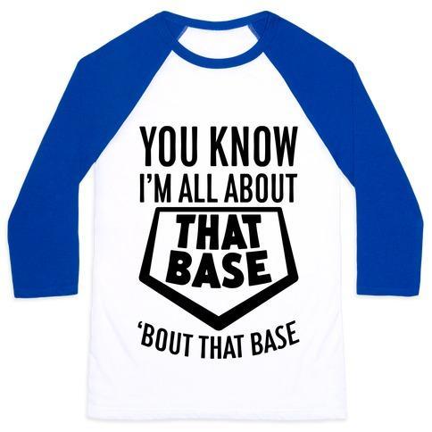 Virgin Teez  Baseball Tee Unisex Classic Baseball Tee / x-small / White/Blue I'M ALL ABOUT THAT BASE UNISEX CLASSIC BASEBALL TEE