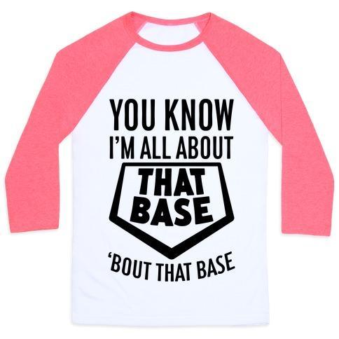 Virgin Teez  Baseball Tee Unisex Classic Baseball Tee / x-small / White/Neon Pink I'M ALL ABOUT THAT BASE UNISEX CLASSIC BASEBALL TEE