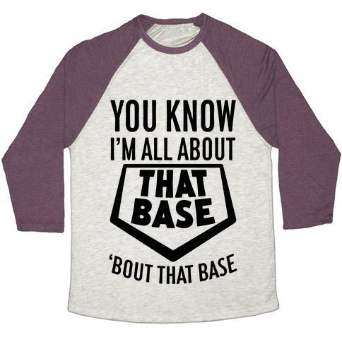 Virgin Teez  Baseball Tee Unisex Tri-Blend Baseball Tee / small / Oatmeal / Maroon I'M ALL ABOUT THAT BASE UNISEX TRI-BLEND BASEBALL TEE