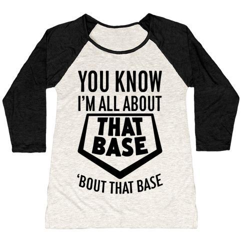 Virgin Teez  Baseball Tee Women's Tri-Blend Baseball Tee / small / Oatmeal / Black I'M ALL ABOUT THAT BASE WOMEN'S TRI-BLEND BASEBALL TEE