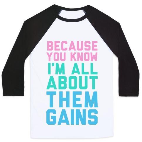 Virgin Teez  Baseball Tee Unisex Classic Baseball Tee / x-small / White/Black I'M ALL ABOUT THEM GAINS UNISEX CLASSIC BASEBALL TEE