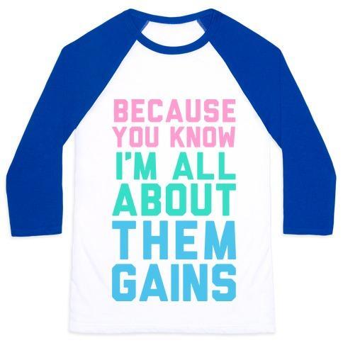 Virgin Teez  Baseball Tee Unisex Classic Baseball Tee / x-small / White/Blue I'M ALL ABOUT THEM GAINS UNISEX CLASSIC BASEBALL TEE