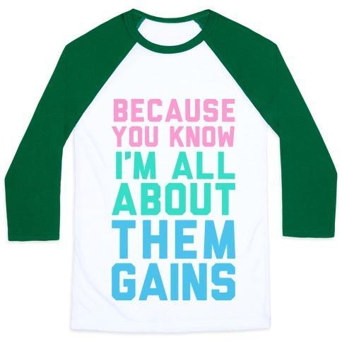 Virgin Teez  Baseball Tee Unisex Classic Baseball Tee / x-small / White/Dark Green I'M ALL ABOUT THEM GAINS UNISEX CLASSIC BASEBALL TEE