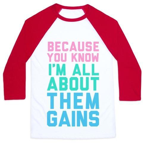 Virgin Teez  Baseball Tee Unisex Classic Baseball Tee / x-small / White/Red I'M ALL ABOUT THEM GAINS UNISEX CLASSIC BASEBALL TEE
