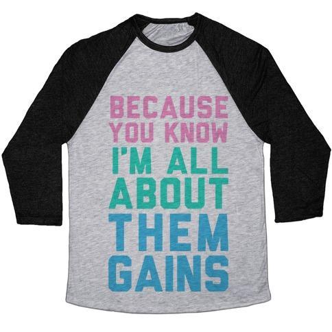 Virgin Teez  Baseball Tee Unisex Tri-Blend Baseball Tee / small / Athletic Gray / Black I'M ALL ABOUT THEM GAINS UNISEX TRI-BLEND BASEBALL TEE