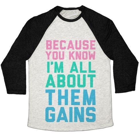 Virgin Teez  Baseball Tee Unisex Tri-Blend Baseball Tee / small / Oatmeal / Black I'M ALL ABOUT THEM GAINS UNISEX TRI-BLEND BASEBALL TEE