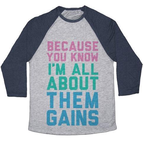 Virgin Teez  Baseball Tee Unisex Tri-Blend Baseball Tee / small / Athletic Gray / Navy I'M ALL ABOUT THEM GAINS UNISEX TRI-BLEND BASEBALL TEE