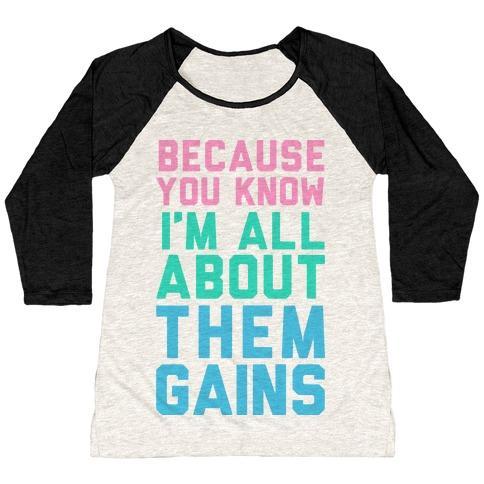 Virgin Teez  Baseball Tee Women's Tri-Blend Baseball Tee / small / Oatmeal / Black I'M ALL ABOUT THEM GAINS WOMEN'S TRI-BLEND BASEBALL TEE
