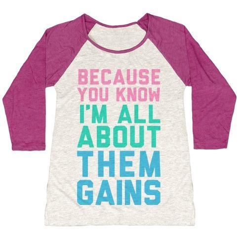 Virgin Teez  Baseball Tee Women's Tri-Blend Baseball Tee / small / Oatmeal / Berry I'M ALL ABOUT THEM GAINS WOMEN'S TRI-BLEND BASEBALL TEE