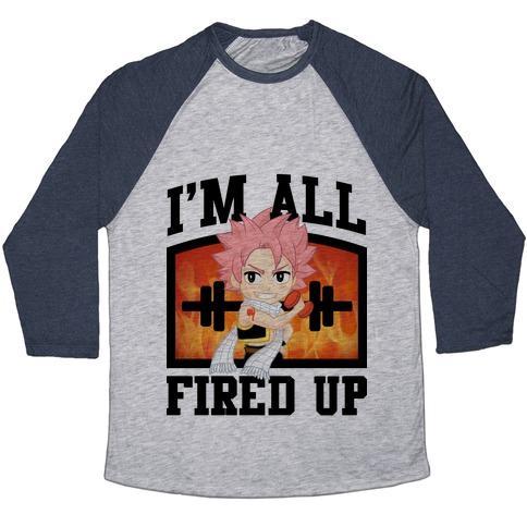 Virgin Teez  Baseball Tee Unisex Tri-Blend Baseball Tee / small / Athletic Gray / Navy I'M ALL FIRED UP! UNISEX TRI-BLEND BASEBALL TEE