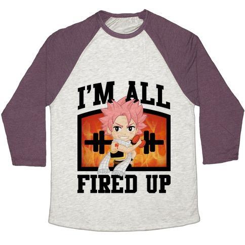 Virgin Teez  Baseball Tee Unisex Tri-Blend Baseball Tee / small / Oatmeal / Maroon I'M ALL FIRED UP! UNISEX TRI-BLEND BASEBALL TEE