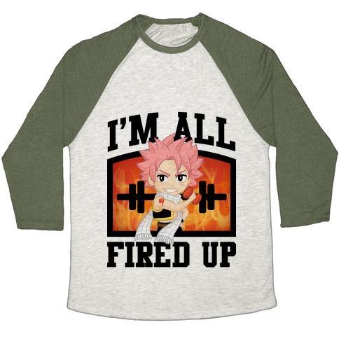 Virgin Teez  Baseball Tee Unisex Tri-Blend Baseball Tee / small / Oatmeal / Moss I'M ALL FIRED UP! UNISEX TRI-BLEND BASEBALL TEE