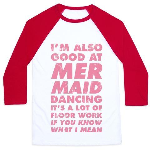 Virgin Teez  Baseball Tee Unisex Classic Baseball Tee / x-small / White/Red I'M ALSO GOOD AT MERMAID DANCING UNISEX CLASSIC BASEBALL TEE