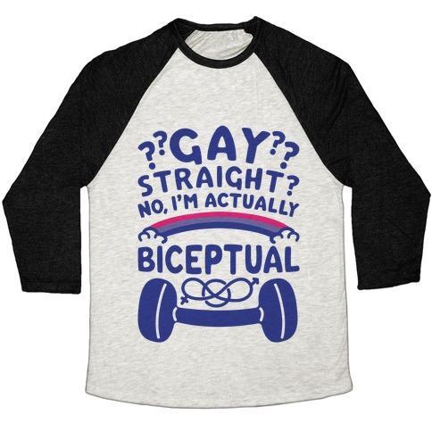 Virgin Teez  Baseball Tee Unisex Tri-Blend Baseball Tee / small / Oatmeal / Black I'M BICEPTUAL UNISEX TRI-BLEND BASEBALL TEE