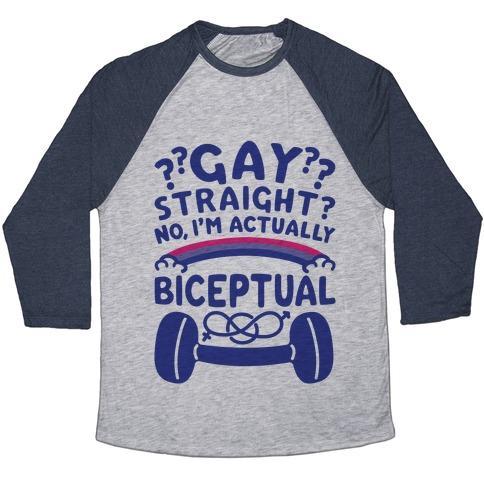 Virgin Teez  Baseball Tee Unisex Tri-Blend Baseball Tee / small / Athletic Gray / Navy I'M BICEPTUAL UNISEX TRI-BLEND BASEBALL TEE