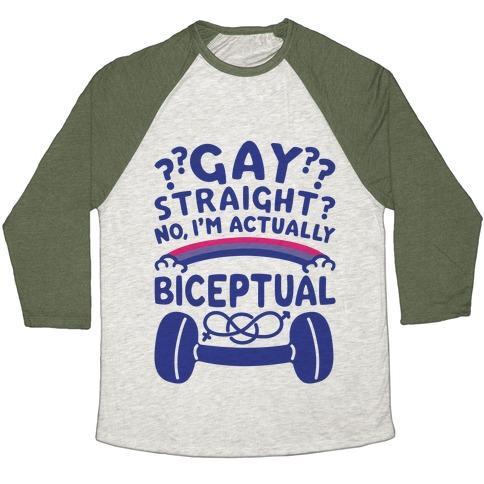 Virgin Teez  Baseball Tee Unisex Tri-Blend Baseball Tee / small / Oatmeal / Moss I'M BICEPTUAL UNISEX TRI-BLEND BASEBALL TEE