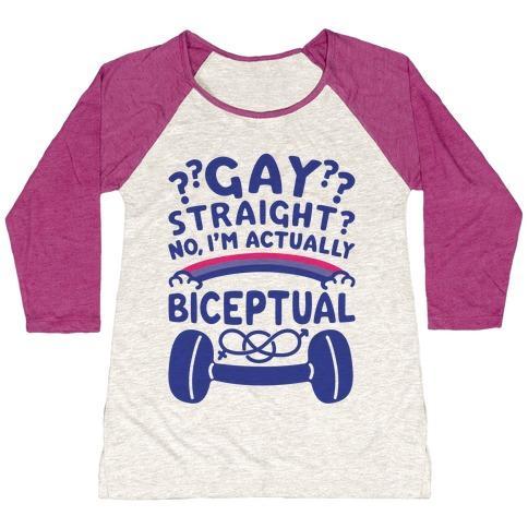 Virgin Teez  Baseball Tee Women's Tri-Blend Baseball Tee / small / Oatmeal / Berry I'M BICEPTUAL WOMEN'S TRI-BLEND BASEBALL TEE