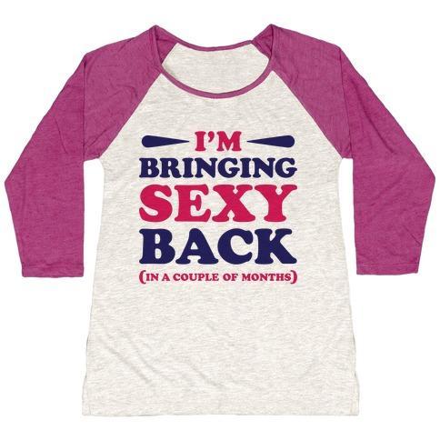 Virgin Teez  Baseball Tee Women's Tri-Blend Baseball Tee / small / Oatmeal / Berry I'M BRINGING SEXY BACK WOMEN'S TRI-BLEND BASEBALL TEE