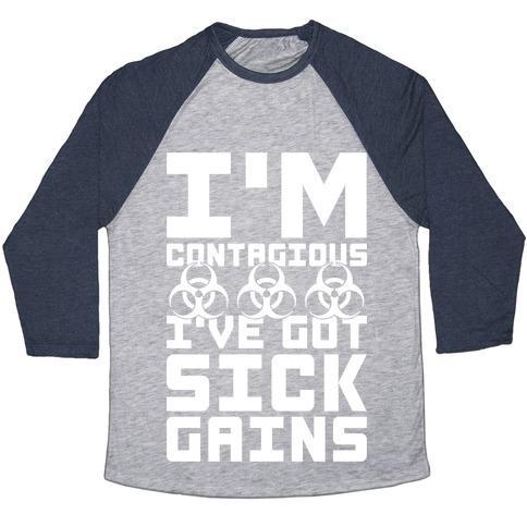 Virgin Teez  Baseball Tee Unisex Tri-Blend Baseball Tee / small / Athletic Gray / Navy I'M CONTAGIOUS I'VE GOT SICK GAINS UNISEX TRI-BLEND BASEBALL TEE