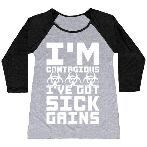 Virgin Teez  Baseball Tee Women's Tri-Blend Baseball Tee / small / Athletic Gray / Black I'M CONTAGIOUS I'VE GOT SICK GAINS WOMEN'S TRI-BLEND BASEBALL TEE