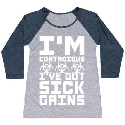 Virgin Teez  Baseball Tee Women's Tri-Blend Baseball Tee / small / Athletic Gray / Navy I'M CONTAGIOUS I'VE GOT SICK GAINS WOMEN'S TRI-BLEND BASEBALL TEE