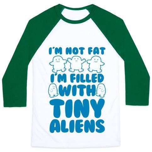 Virgin Teez  Baseball Tee Unisex Classic Baseball Tee / x-small / White/Dark Green I'M FILLED WITH TINY ALIENS UNISEX CLASSIC BASEBALL TEE
