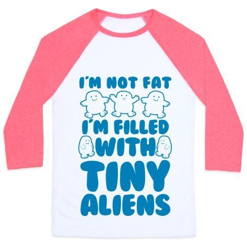 Virgin Teez  Baseball Tee Unisex Classic Baseball Tee / x-small / White/Neon Pink I'M FILLED WITH TINY ALIENS UNISEX CLASSIC BASEBALL TEE