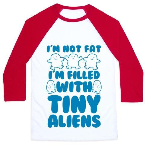 Virgin Teez  Baseball Tee Unisex Classic Baseball Tee / x-small / White/Red I'M FILLED WITH TINY ALIENS UNISEX CLASSIC BASEBALL TEE