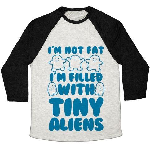Virgin Teez  Baseball Tee Unisex Tri-Blend Baseball Tee / small / Oatmeal / Black I'M FILLED WITH TINY ALIENS UNISEX TRI-BLEND BASEBALL TEE