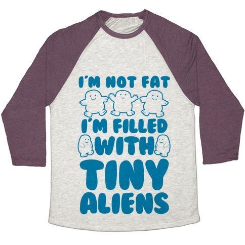 Virgin Teez  Baseball Tee Unisex Tri-Blend Baseball Tee / small / Oatmeal / Maroon I'M FILLED WITH TINY ALIENS UNISEX TRI-BLEND BASEBALL TEE