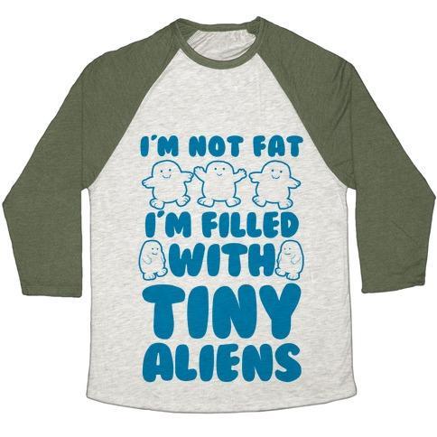 Virgin Teez  Baseball Tee Unisex Tri-Blend Baseball Tee / small / Oatmeal / Moss I'M FILLED WITH TINY ALIENS UNISEX TRI-BLEND BASEBALL TEE