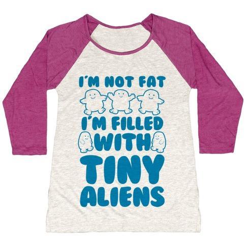 Virgin Teez  Baseball Tee Women's Tri-Blend Baseball Tee / small / Oatmeal / Berry I'M FILLED WITH TINY ALIENS WOMEN'S TRI-BLEND BASEBALL TEE