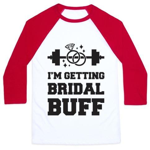 Virgin Teez  Baseball Tee Unisex Classic Baseball Tee / x-small / White/Red I'M GETTING BRIDAL BUFF UNISEX CLASSIC BASEBALL TEE